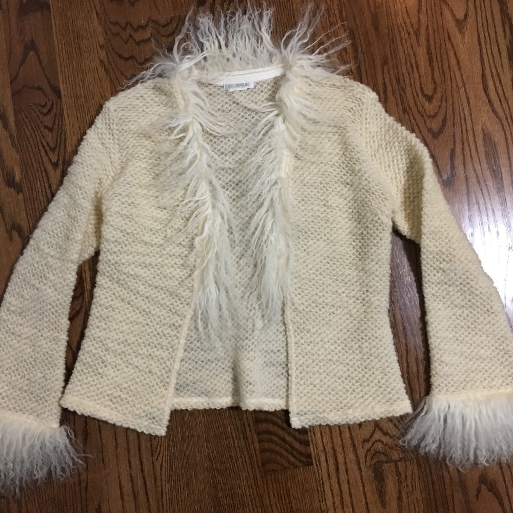 Cream wool mongolian lamb fur cardigan S/M